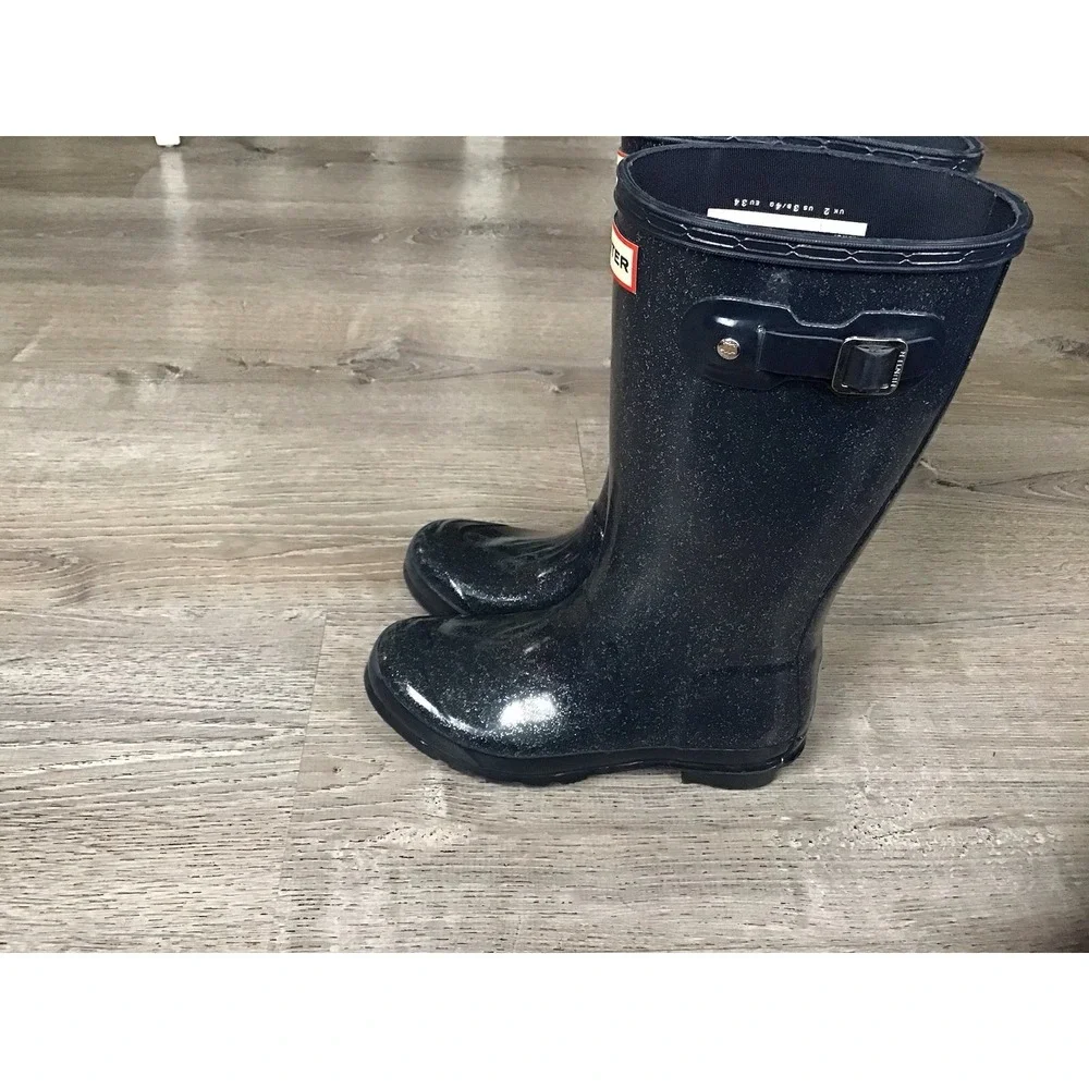 Hunter Kids Rain Boots Girls size 4 34 Original  Glitter Blue Youth Boot